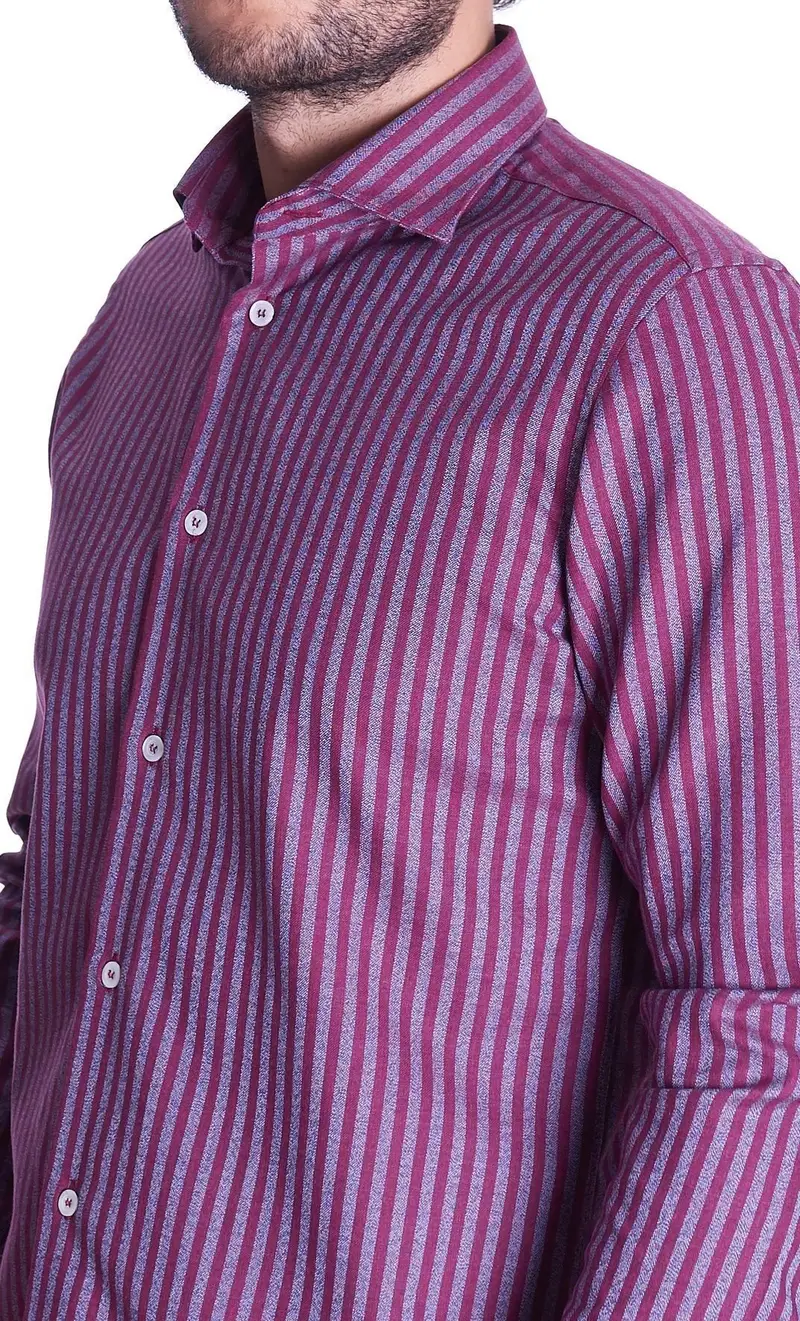 Camicia rigata mastricamiciai regular fit, colore bordeaux miniatura 2