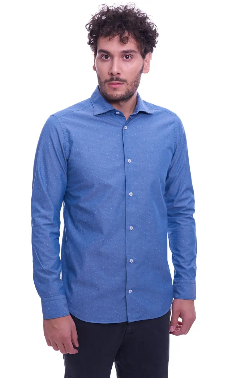 Camicia slim fit mastricamiciai a fantasia azzurra, colore avio