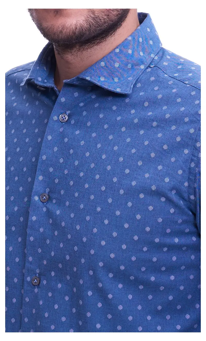 Camicia slim fit mastricamiciai a pois azzurra, colore azzurro miniatura 2