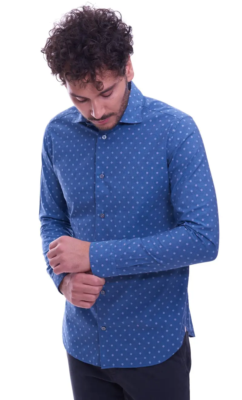 Camicia slim fit mastricamiciai a pois azzurra, colore azzurro