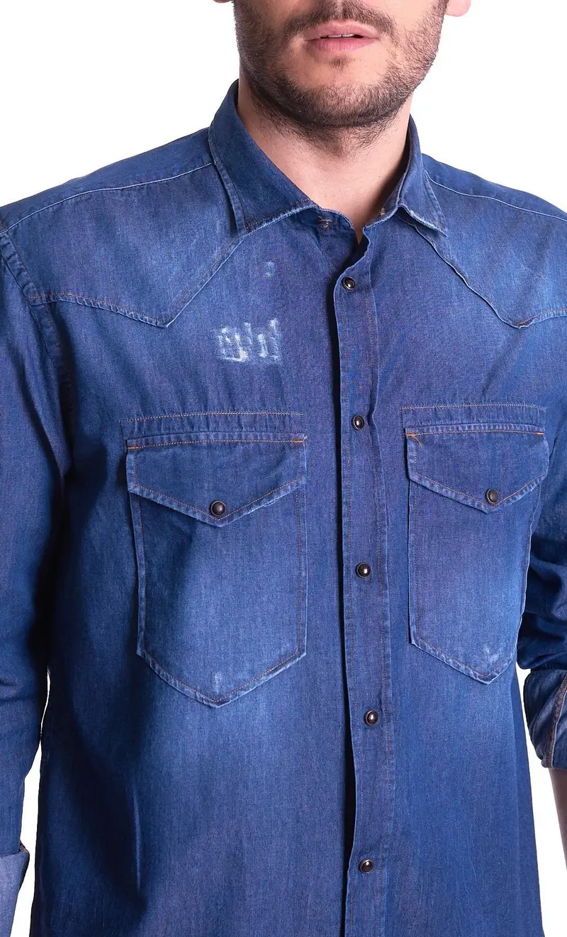 Camicia texana mastricamiciai in denim regular fit, colore blu miniatura 2