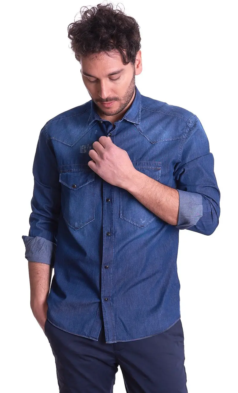 Camicia texana mastricamiciai in denim regular fit, colore blu