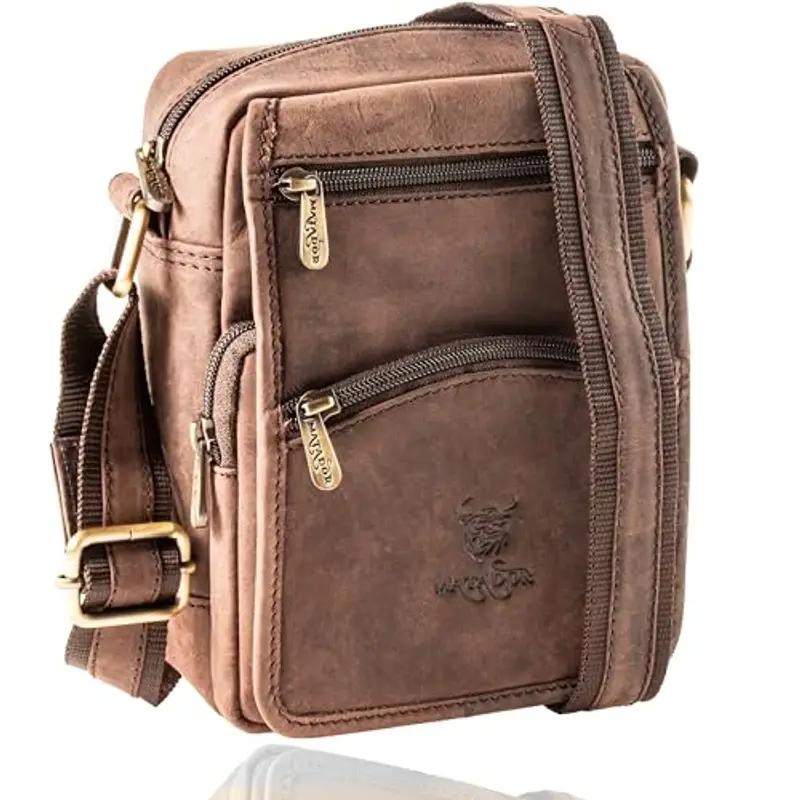 Matador Borsa Tracolla Uomo in Vera Pelle #AVEIRO, Borsa Uomo Tracolla e Comoda con Tanti Scomparti e Tracolla