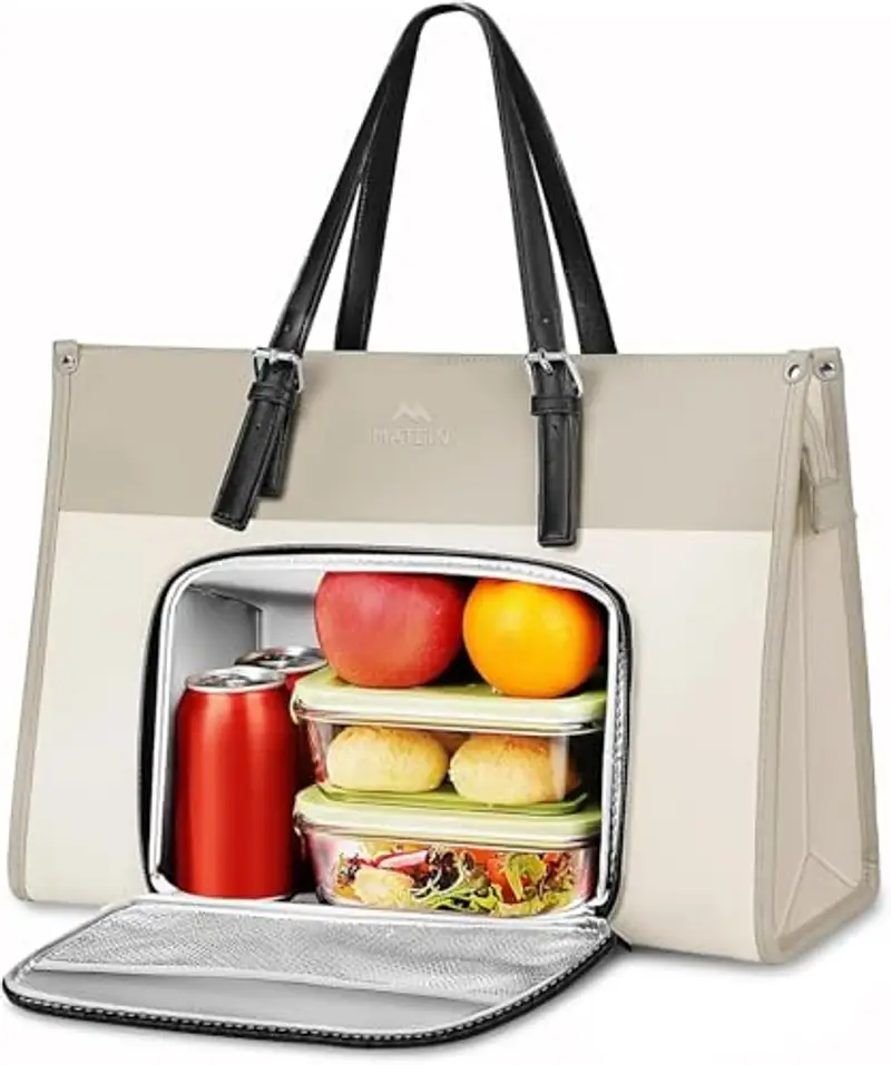 MATEIN Borsa Porta PC 15.6 Pollici con Porta Pranzo, Elegante Borsa Tote Donna in Pelle PU, Grande Capacità e Antifurto