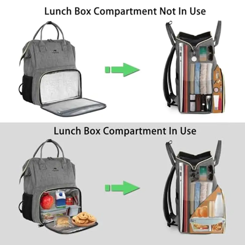 MATEIN Pranzo Zaino Donna, Porta PC 15, 6 Pollici con Scomparto Lunch Isolato, da Viaggio con Porta USB, Zaino Impermeabile Borsa Termica Porta Pranzo per Uomo Lavoro Picnic, Grigio miniatura 2