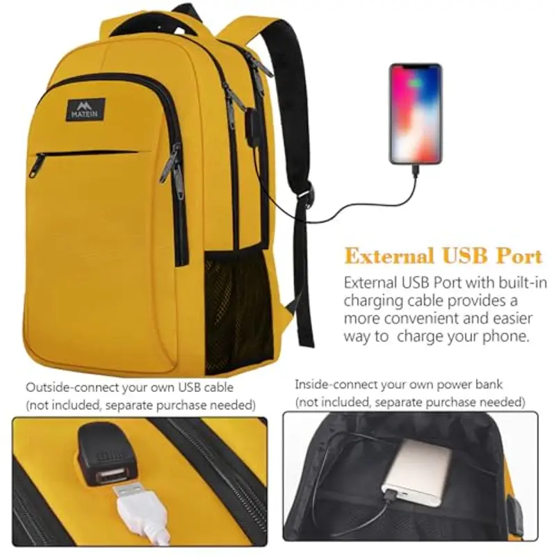 MATEIN Zaino Donna Uomo 15.6 Pollici Porta PC, Impermeabile per Computer Portatile Con Caricatore USB, Università miniatura 2