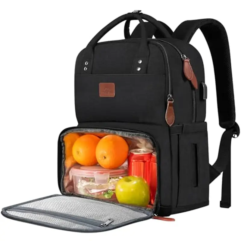 MATEIN Zaino Porta PC 15,6 Pollici Uomo Donna con Scomparto Pranzo Isolato, da Viaggio con Porta USB, Impermeabile Borsa Termica per Lavoro Picnic, Nero