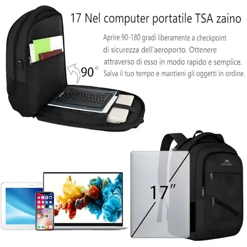 MATEIN Zaino Porta PC, 17 Pollici Zaino Uomo Lavoro con Porta di Ricarica USB, Grande Impermeabile Zaini per Scuola miniatura 2