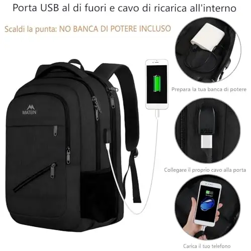 MATEIN Zaino Porta PC, 17 Pollici Zaino Uomo Lavoro con Porta di Ricarica USB, Grande Impermeabile Zaini per Scuola miniatura 3