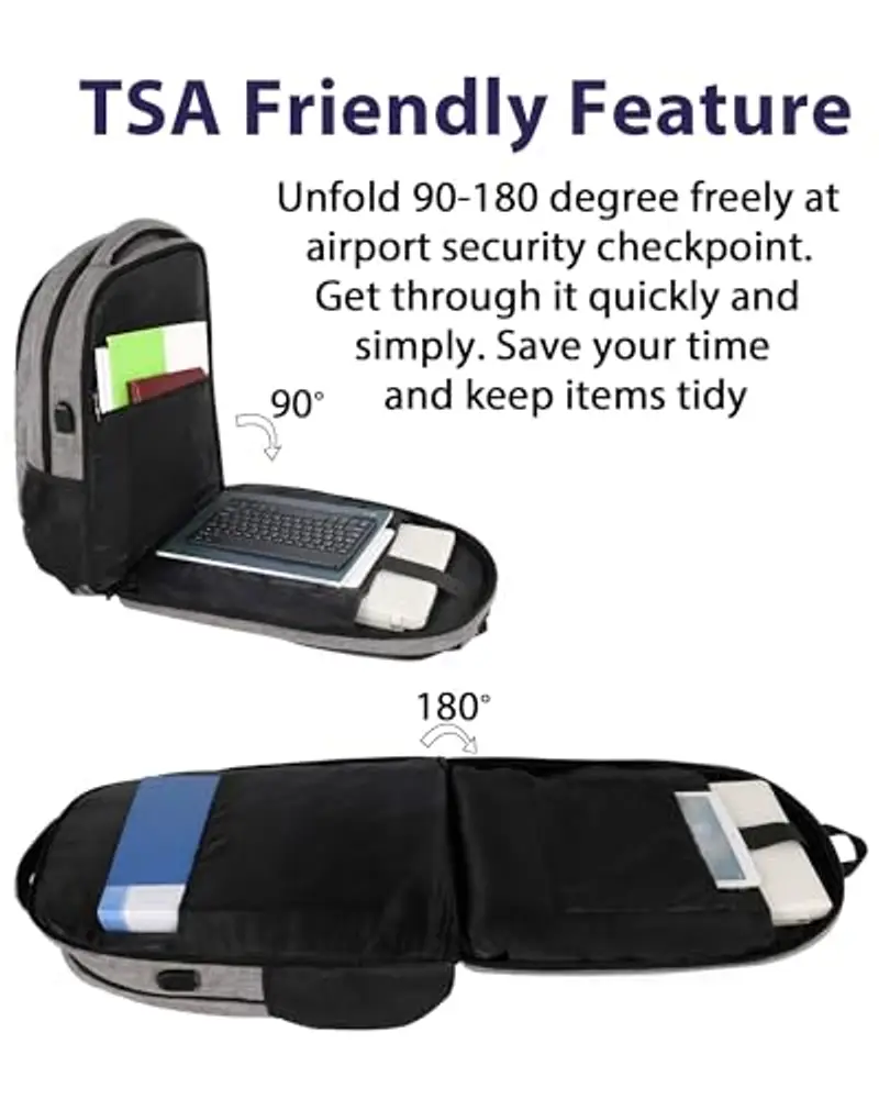 MATEIN Zaino Porta PC, 17 Pollici Zaino Uomo Lavoro con Porta di Ricarica USB, Grande Impermeabile Zaini per Scuola Università Ufficio Viaggio TSA, Grigio miniatura 2