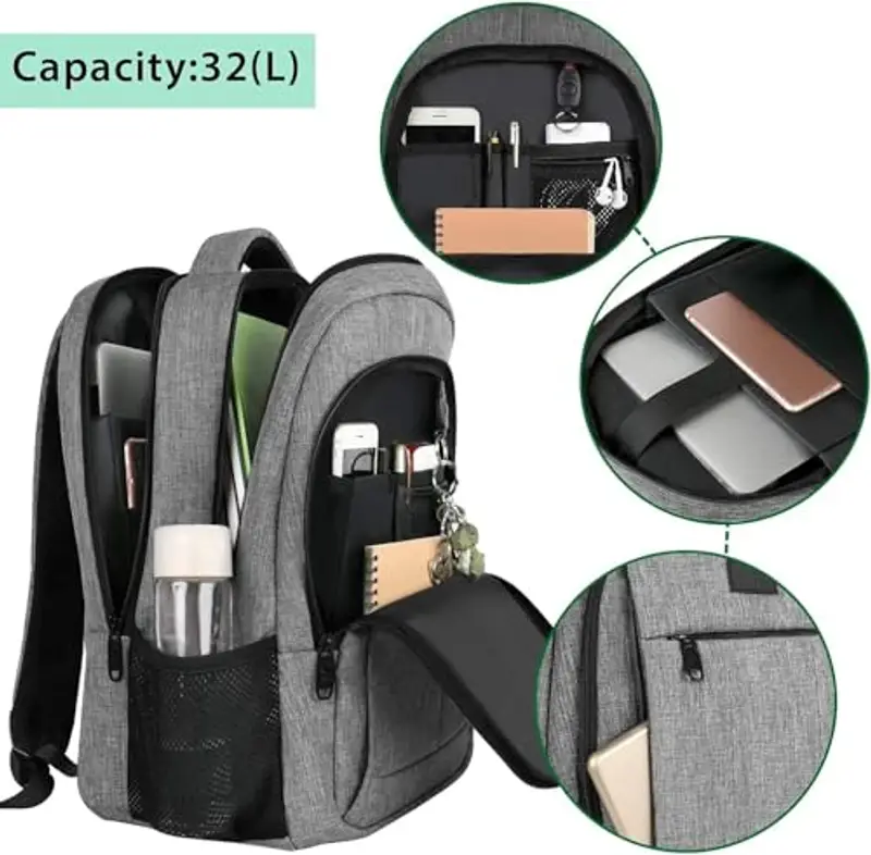 MATEIN Zaino Porta PC Antifurto Zaino PC 15.6 Pollici Impermeabile Zaino per Computer Portatile con Caricatore USB Zaino Lavoro Uomo per Università Viaggio, Grigio miniatura 2