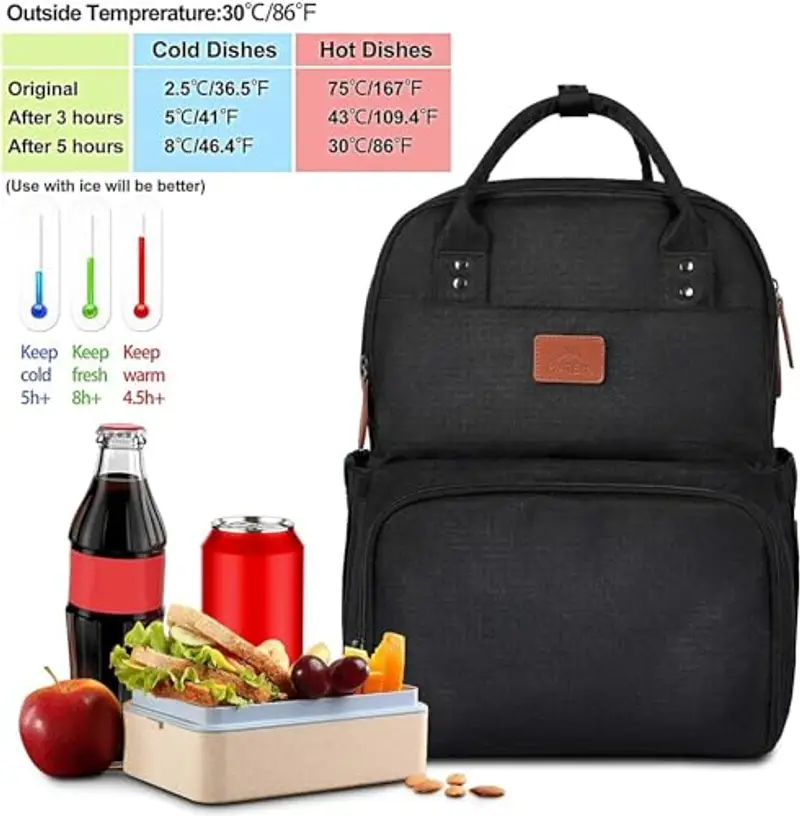MATEIN Zaino Porta Pranzo con Scomparto Isoterma, Borsa Termica per Alimenti da 17" per Uomo e Donna, Porta USB, per Laptop, Campeggio, Viaggio e Lavoro, Nero miniatura 2