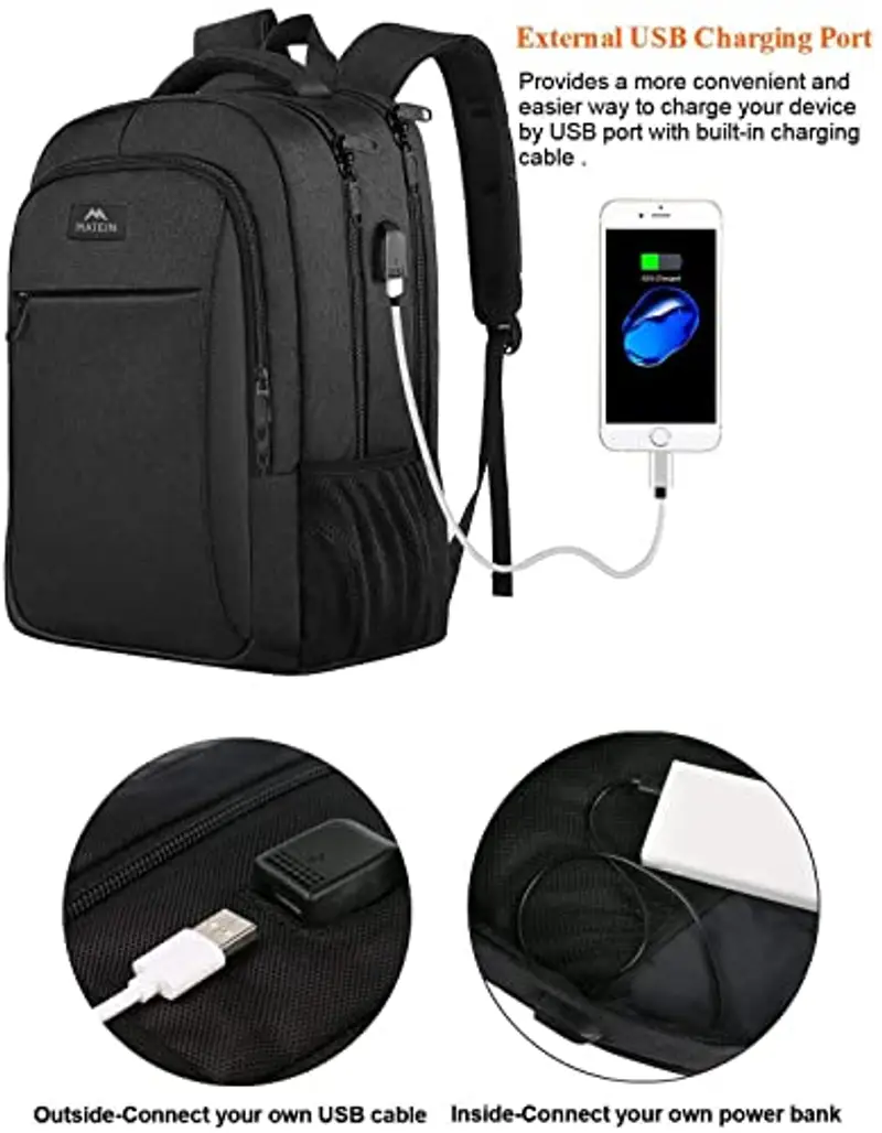 MATEIN Zaino Uomo Zaini per PC Portatile, 15.6 Pollici Zaino Porta PC con Caricatore USB zaino da lavoro, Impermeabile Zaini per Laptop, Computer, Notebook, Viaggio Regalo Uomo & Donna - Nero miniatura 2