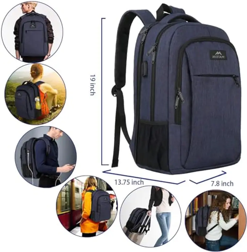 MATEIN Zaino Uomo, Zaino Porta PC 15, 6 Pollici con Caricatore USB Zaino da lavoro, Zaino per PC Portatile Impermeabile Zaino per Laptop, Computer, Notebook, Scuola, Viaggio Regalo Uomo & Donna, Blu miniatura 2