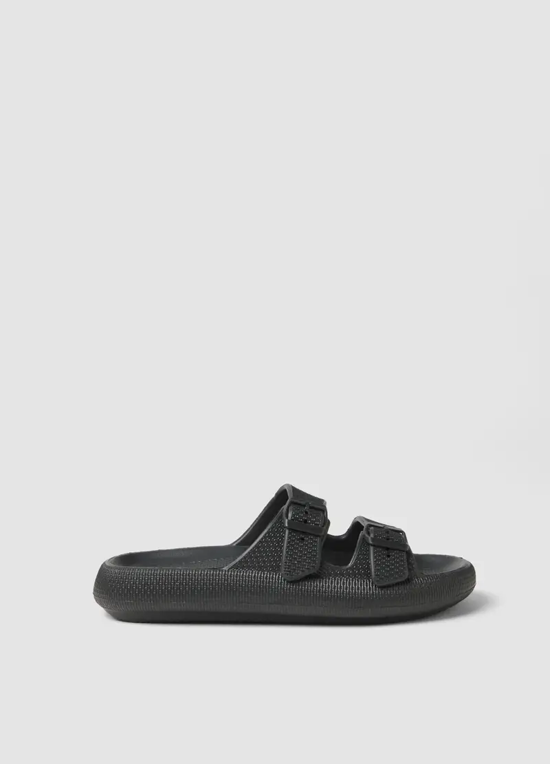 Ciabatte Nere Con Doppia Fibbia, Uomo, Nero