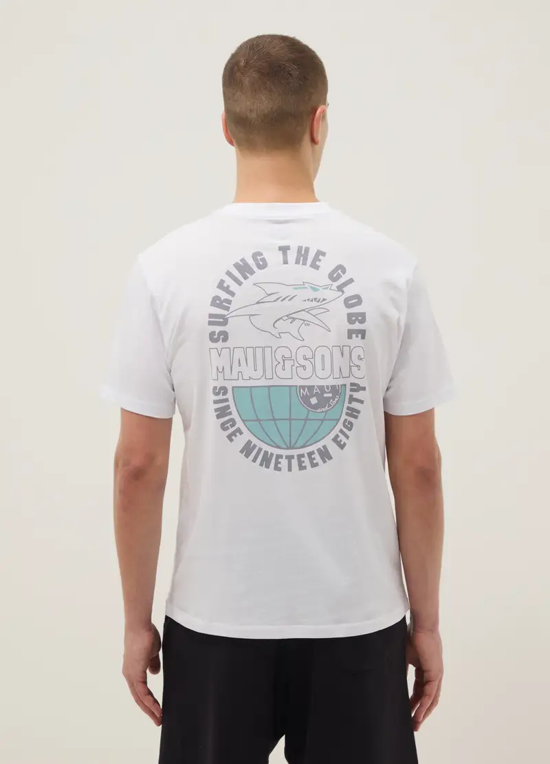 T-shirt A Maniche Corte In Puro Cotone Bianca Relaxed Fit Con Stampa, Uomo, Bianco miniatura 3