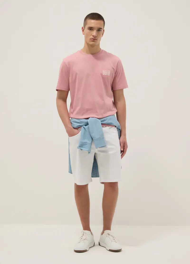 T-shirt A Maniche Corte In Puro Cotone Rosa Relaxed Fit Con Stampa, Uomo, Rosa miniatura 2