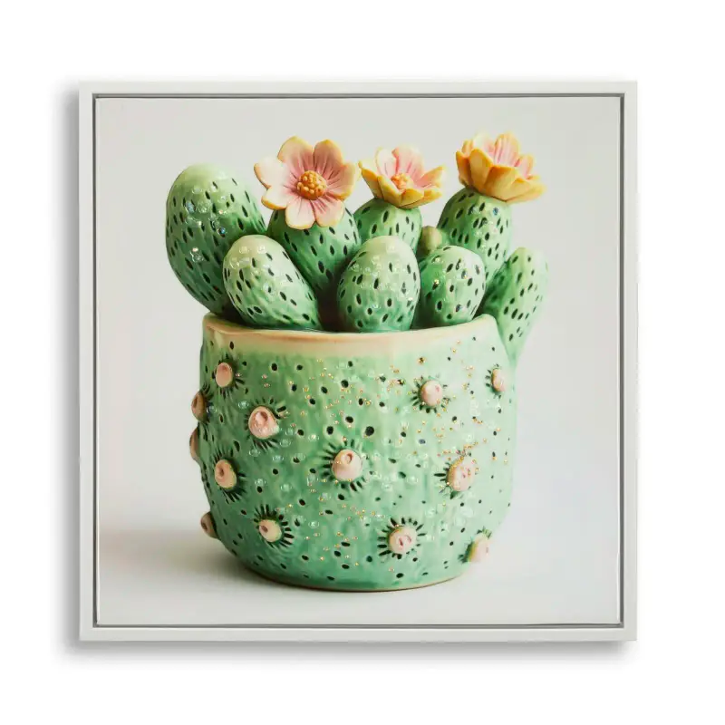 Decorazione murale stampa su stella con cornice vaso di cactus A Mauro Ferretti Laccata