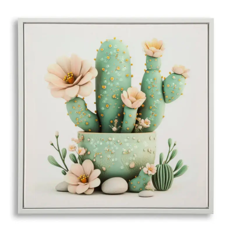 Decorazione murale stampa su stella con cornice vaso di cactus B Mauro Ferretti Laccata