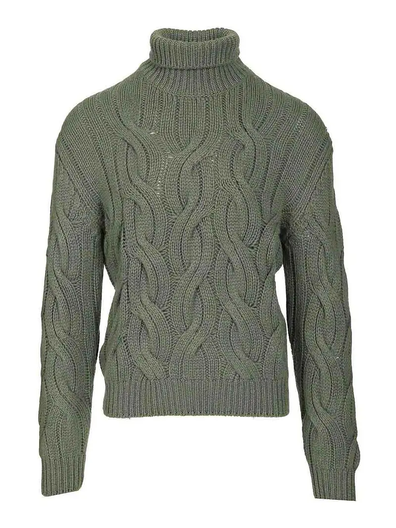 Magitore a maglia per cavi cashmere Verde