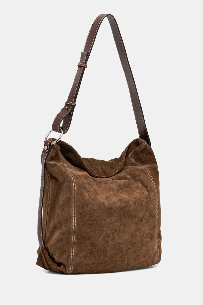 borsa in pelle scamosciata Marrone miniatura 2