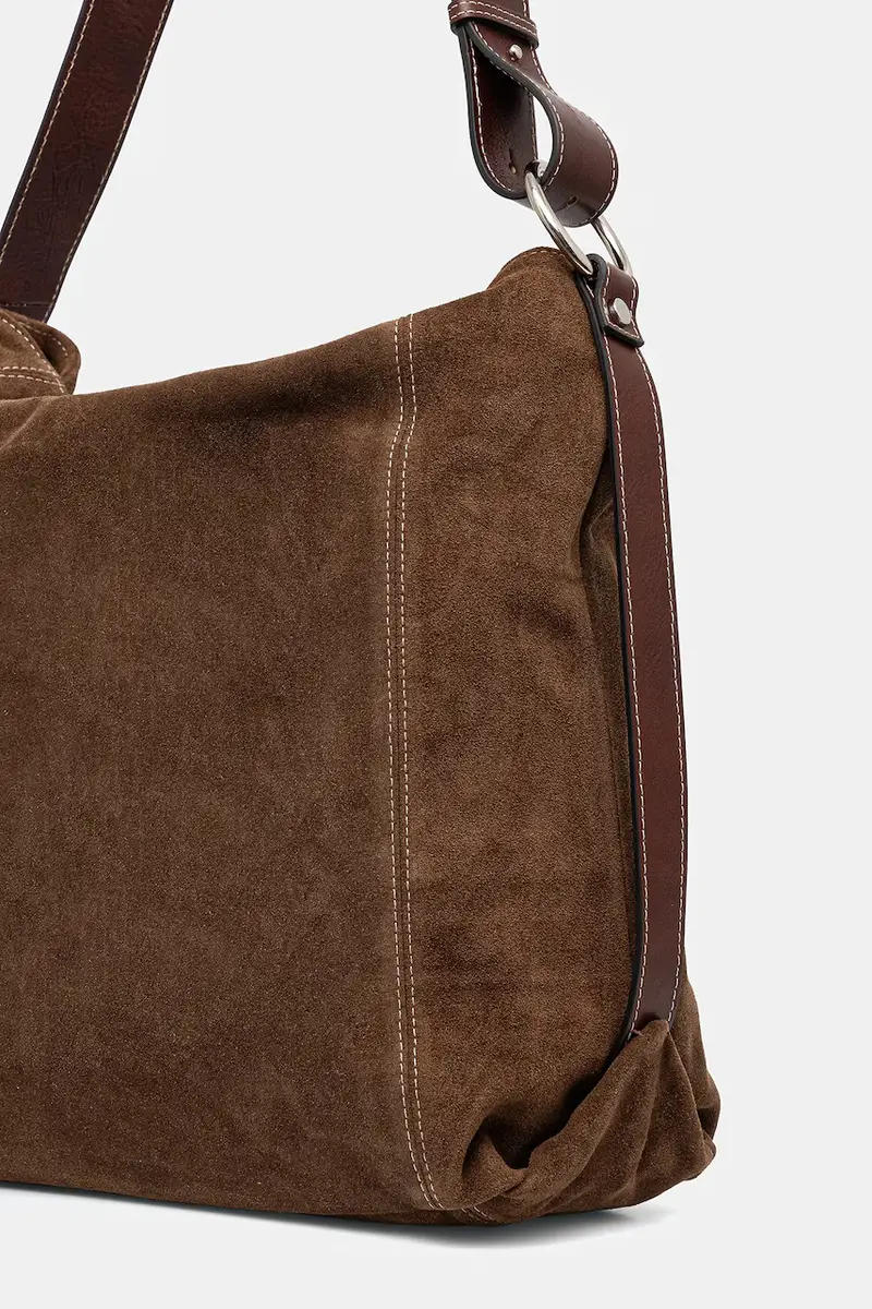 borsa in pelle scamosciata Marrone miniatura 3