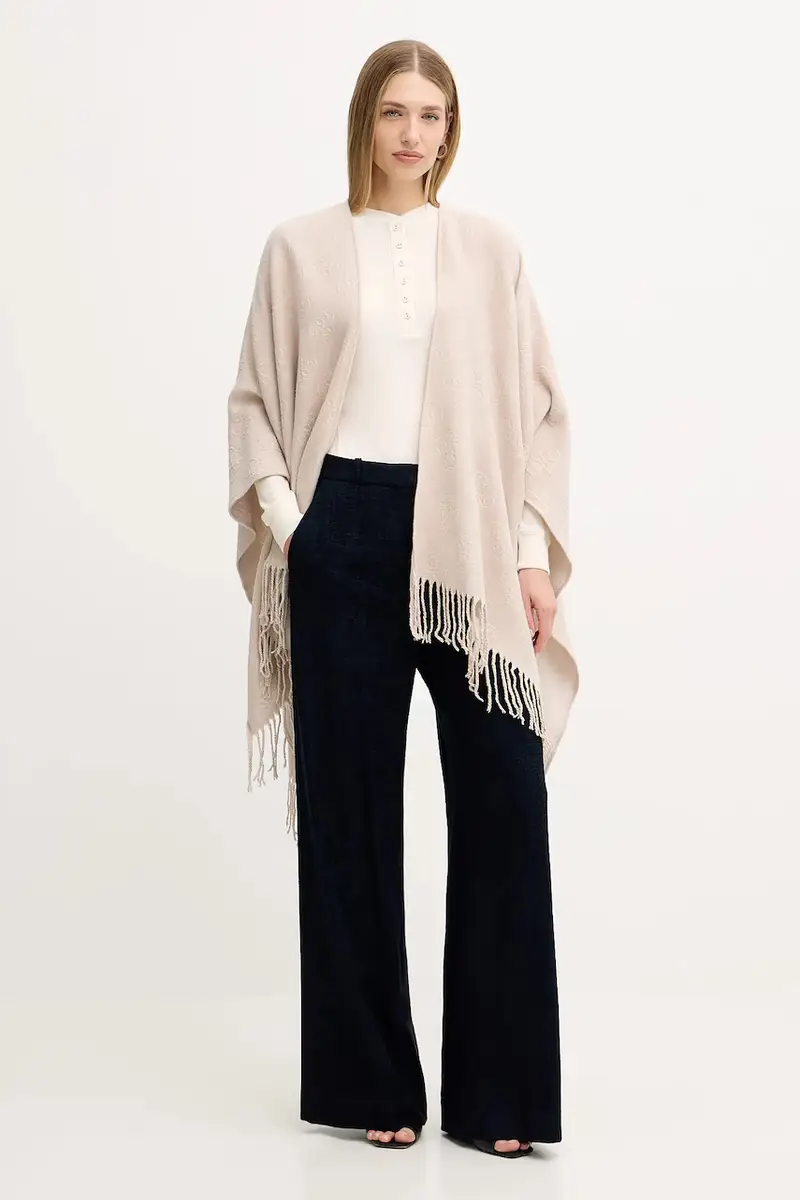 camicetta a maniche lunghe con lana Beige miniatura 2