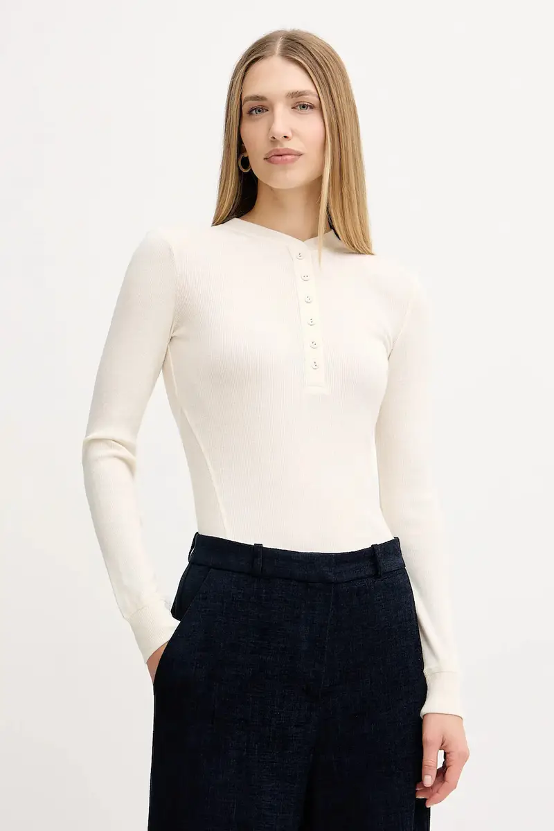 camicetta a maniche lunghe con lana Beige