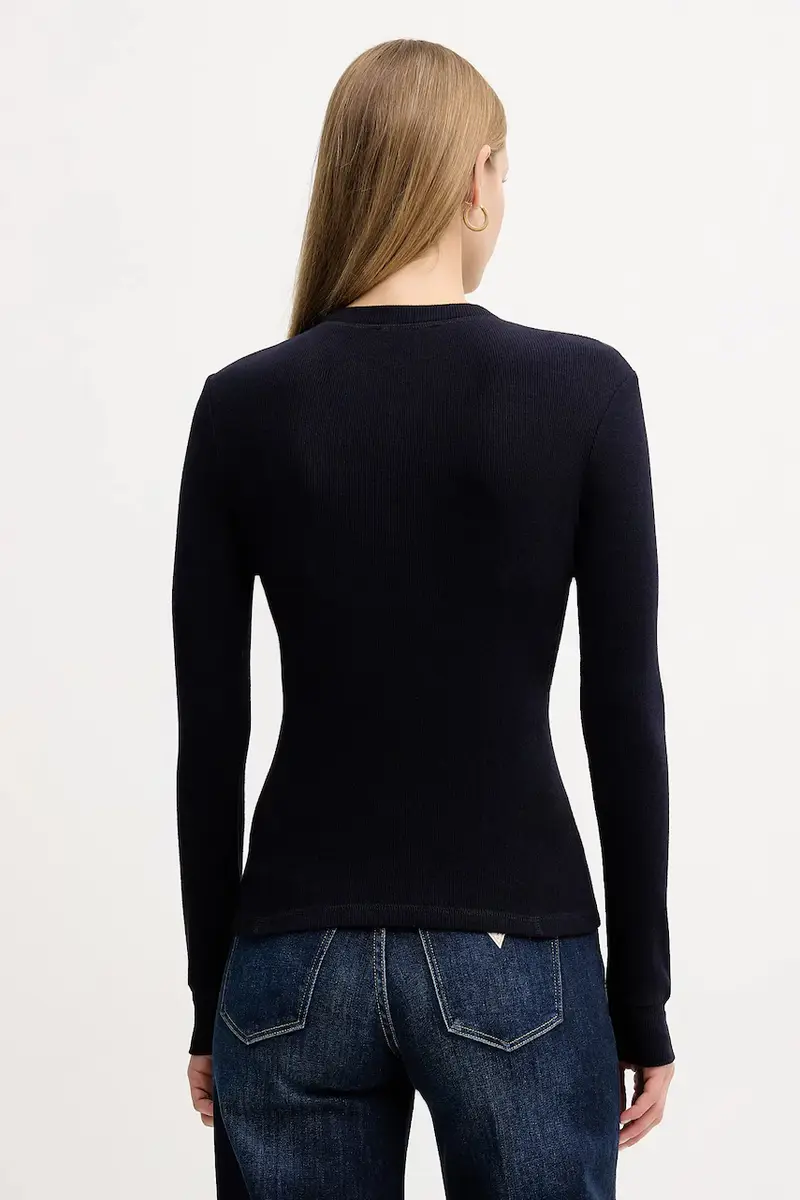 camicetta a maniche lunghe con lana Blu navy miniatura 3