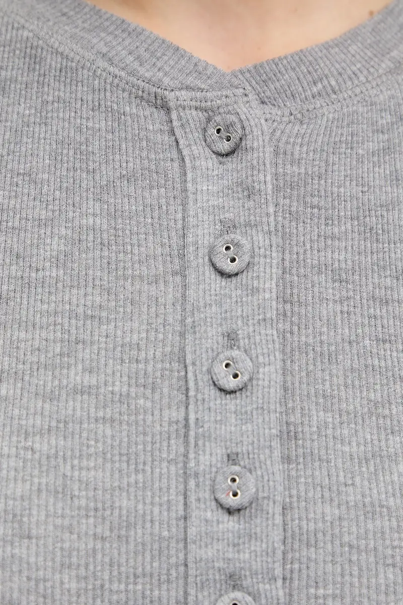 camicetta a maniche lunghe con lana Grigio miniatura 5