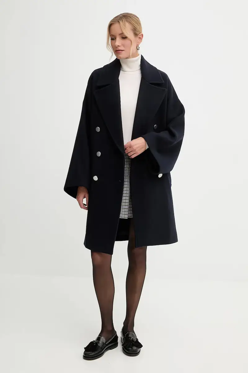 cappotto con lana Blu navy miniatura 2