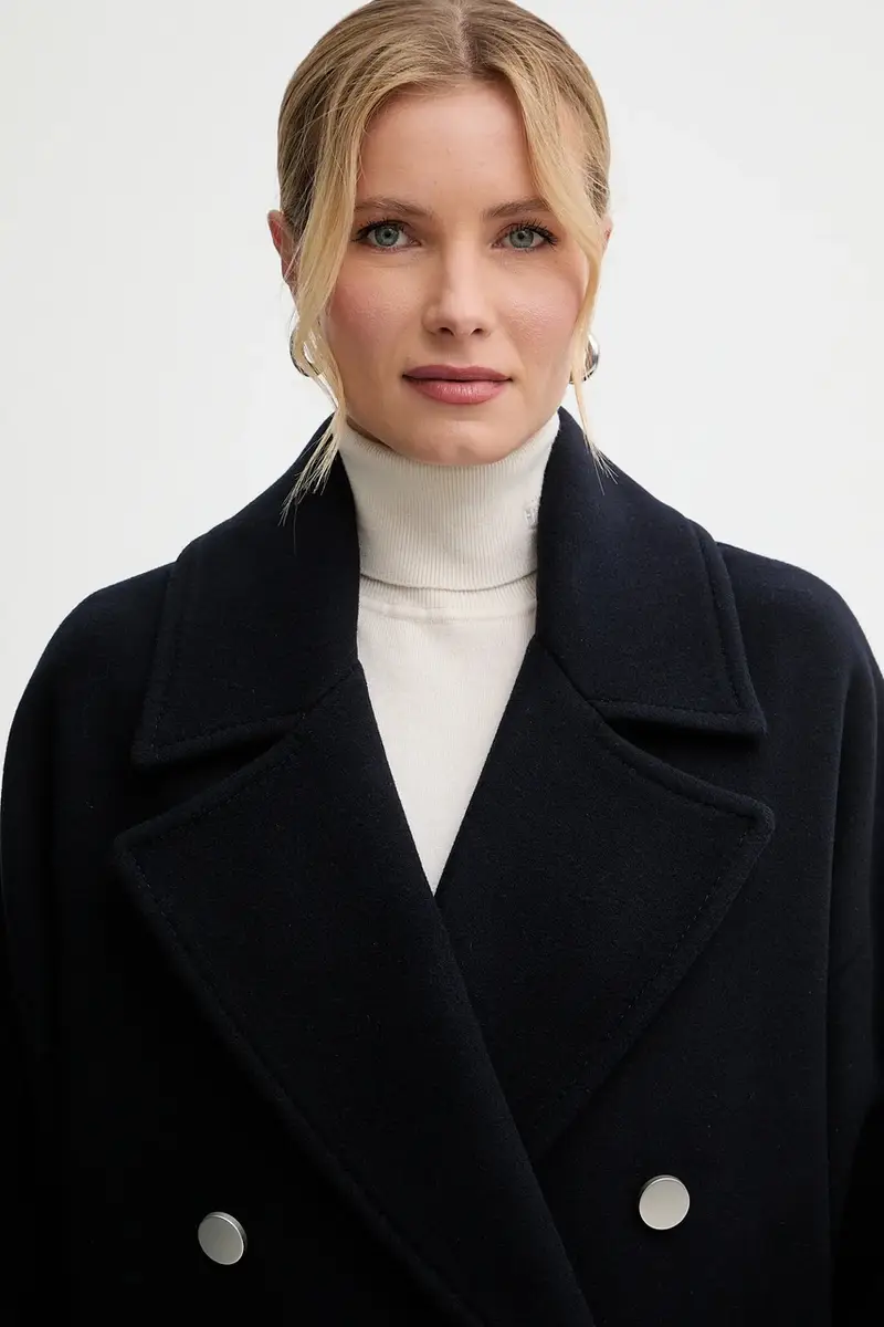 cappotto con lana Blu navy miniatura 4