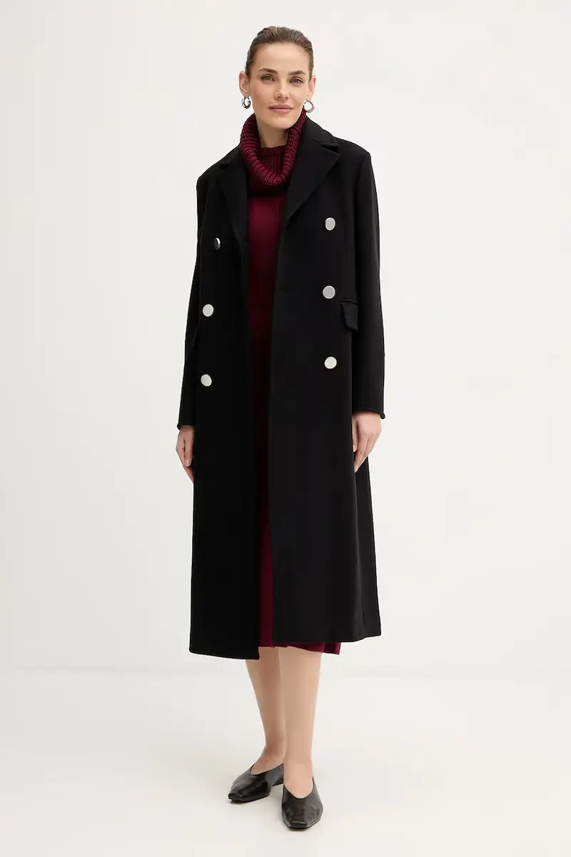 cappotto con lana Nero miniatura 2