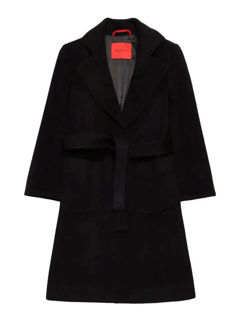 Cappotto in lana nera con cintura in vita Nero