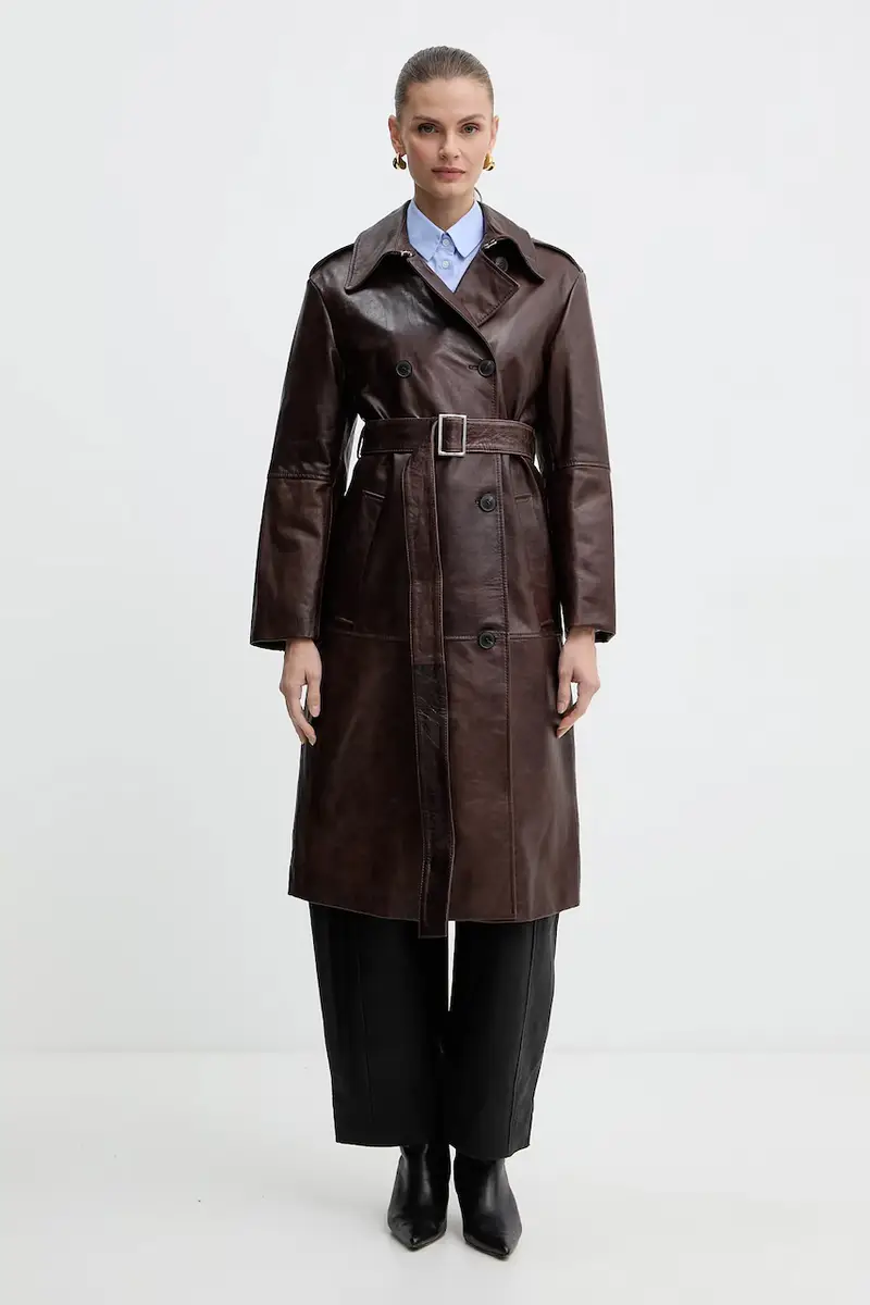 cappotto in pelle colore marrone 2526476013200 miniatura 2