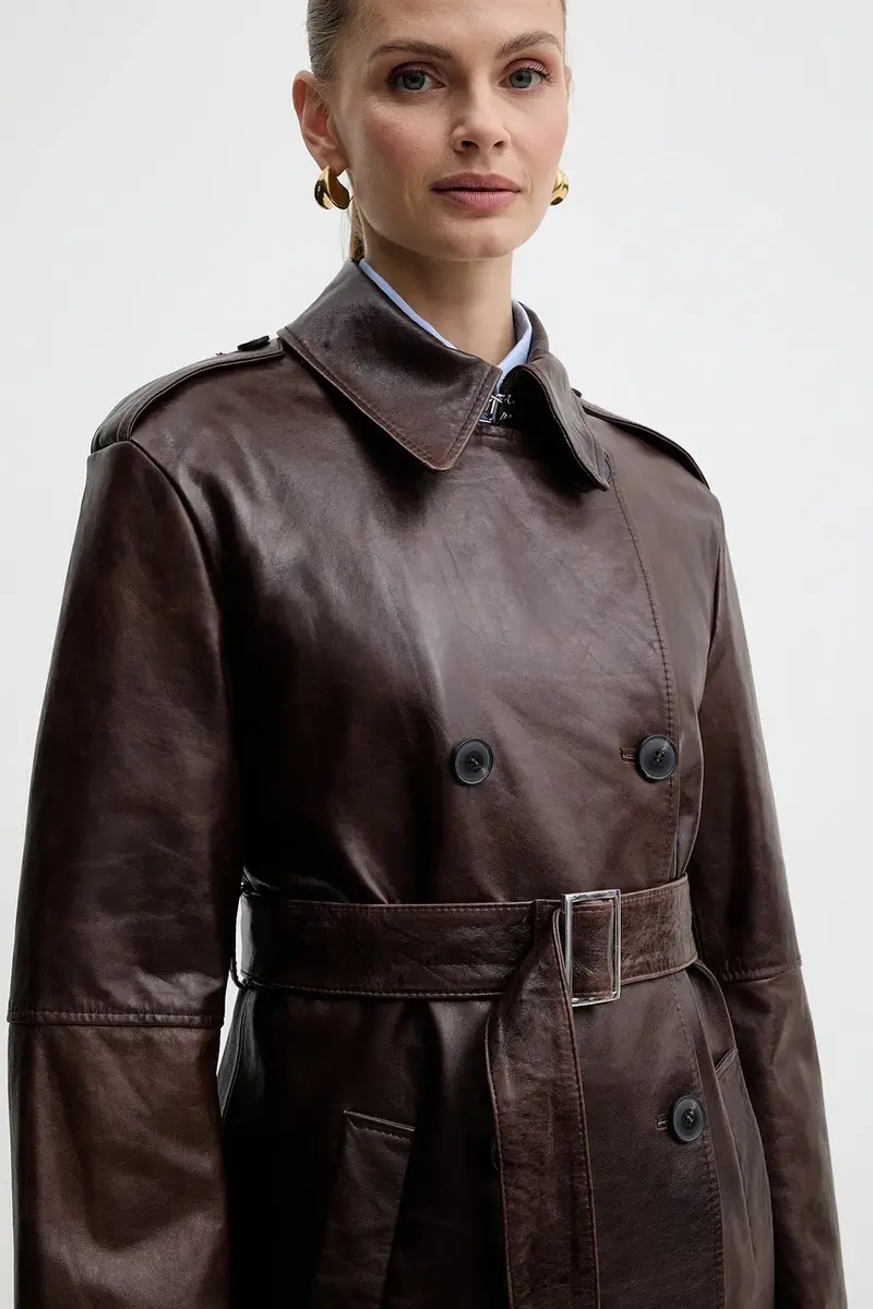 cappotto in pelle colore marrone 2526476013200 miniatura 4