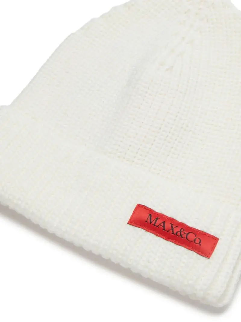 Cappello bianco in maglia targhetta logo miniatura 2