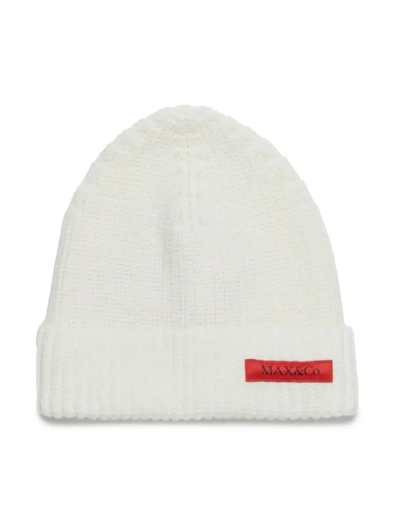 Cappello bianco in maglia targhetta logo