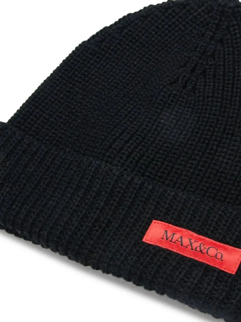 Cappello nero in maglia targhetta logo miniatura 3