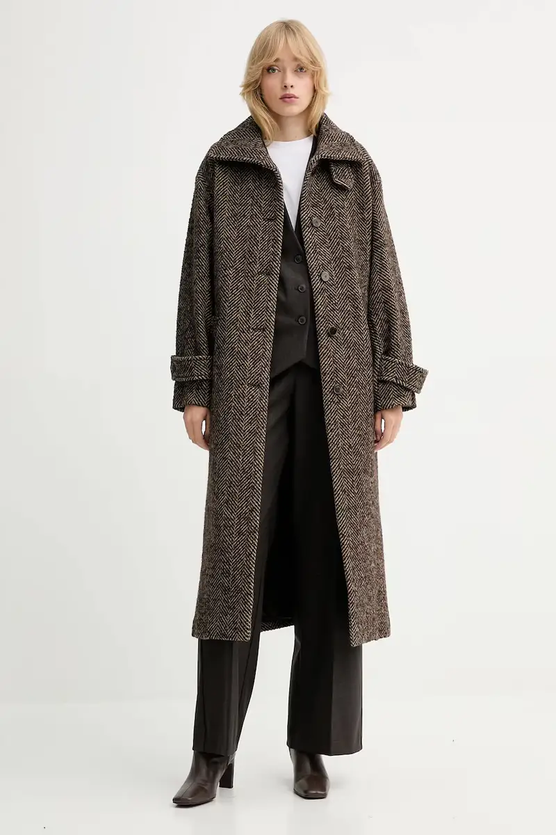 pantaloni in misto lana donna colore marrone 2526136022200 miniatura 2