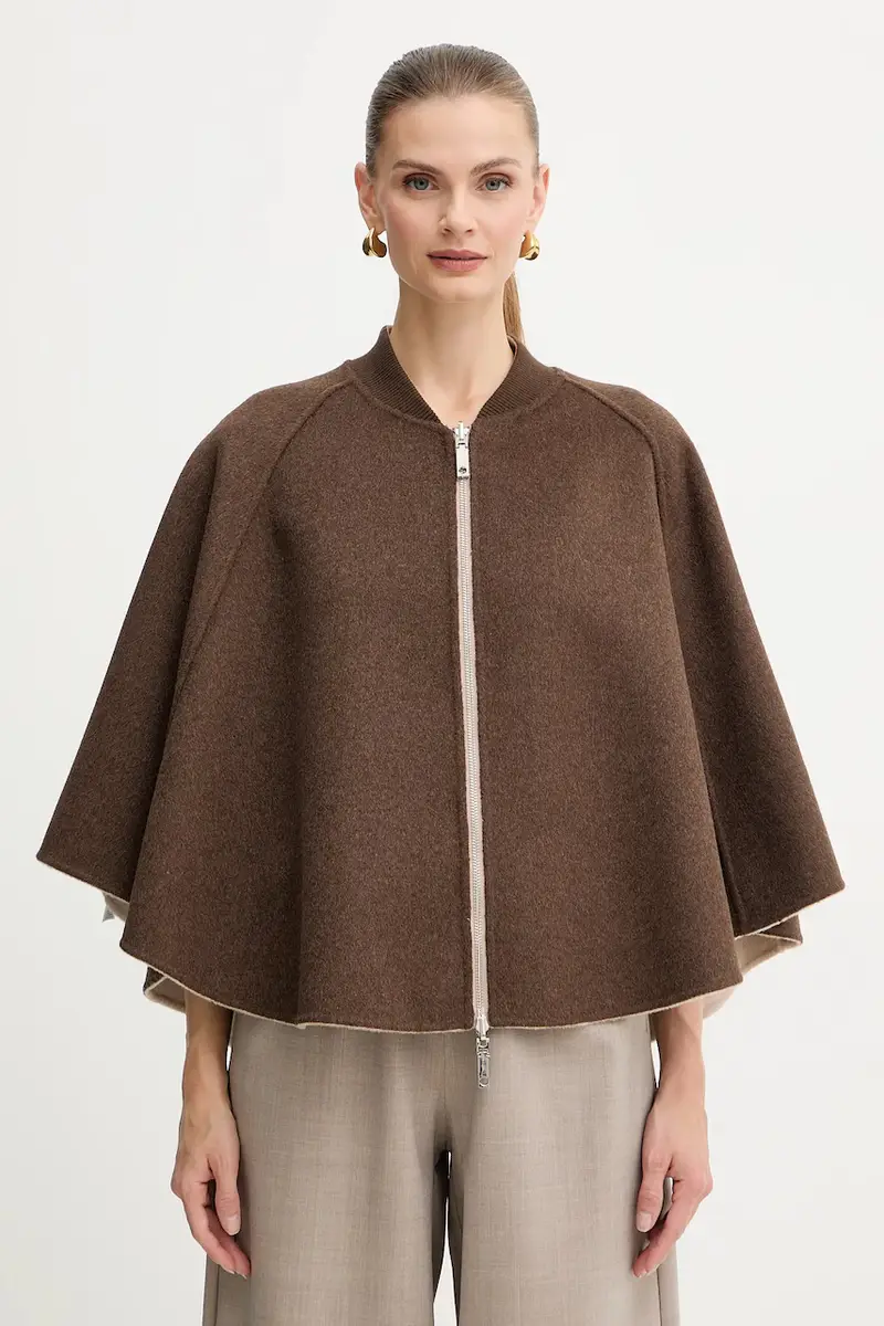 poncho reversibile con lana colore beige 2526736037200 miniatura 2