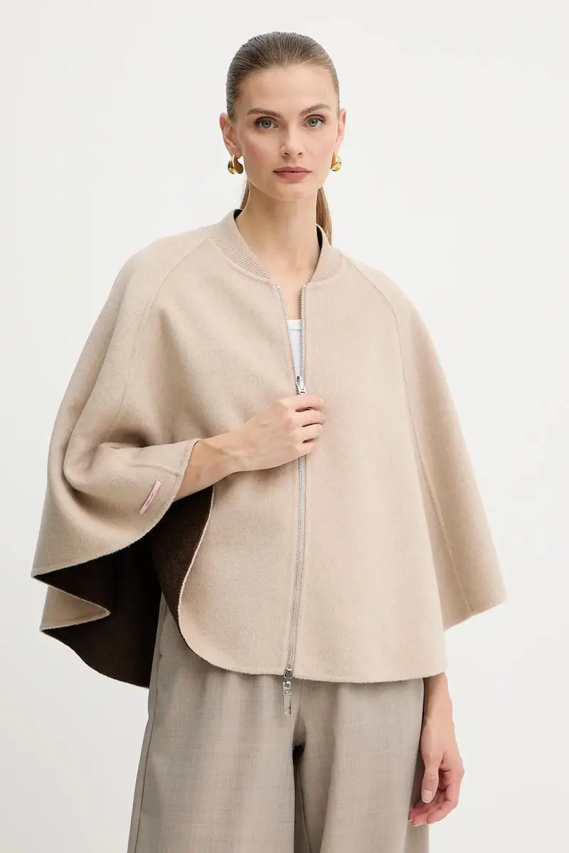 poncho reversibile con lana colore beige 2526736037200 miniatura 5