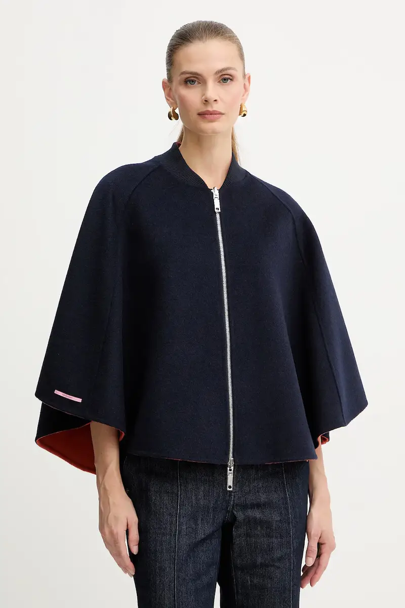 . poncho reversibile con lana colore blu navy 2526736037200