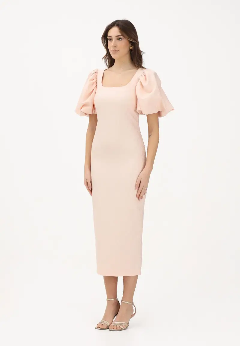 Abito midi rosa da donna in cloqué jacquard