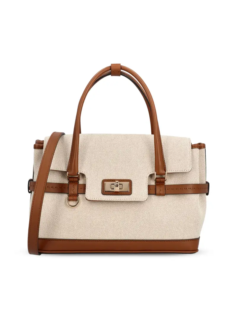 Borsa A Mano In Tela Di Cotone E Pelle BEIGE