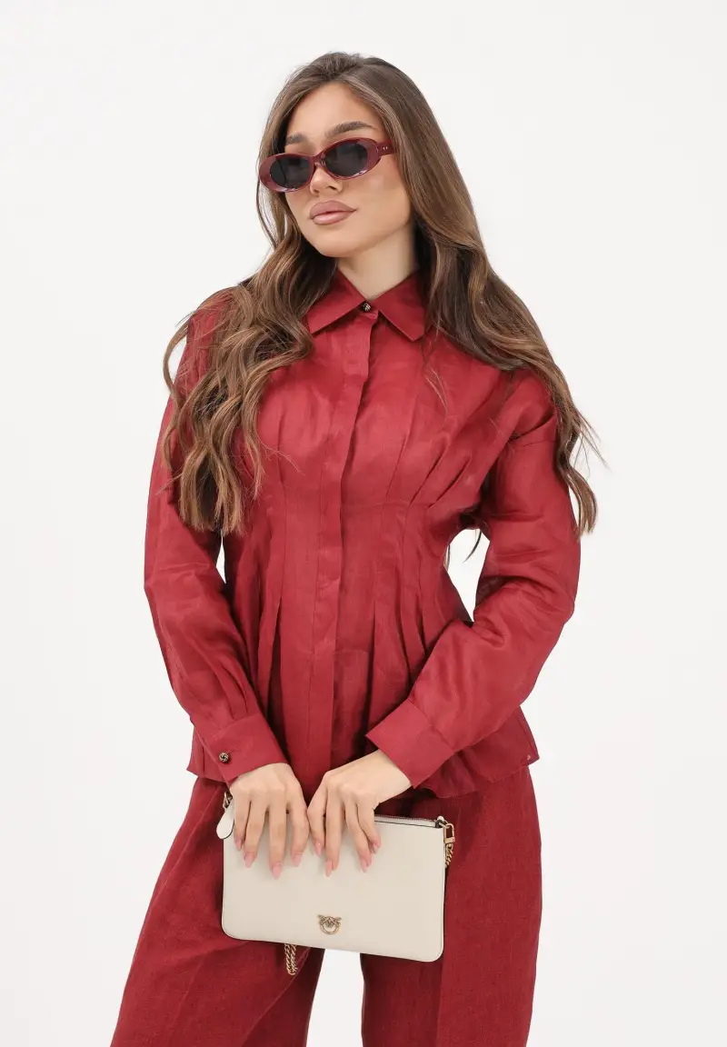 Camicia a manica lunga rossa da donna in tela di ramié miniatura 2