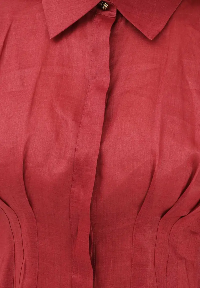 Camicia a manica lunga rossa da donna in tela di ramié miniatura 3