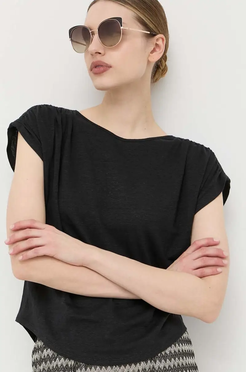 MM maglietta in lino colore nero miniatura 4