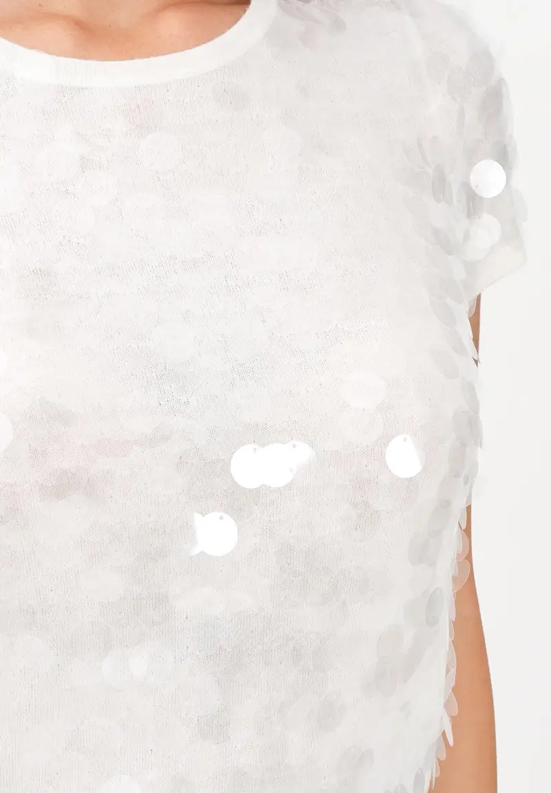 MAX MARA Maglia a manica corta Saio panna da donna con paillette miniatura 2