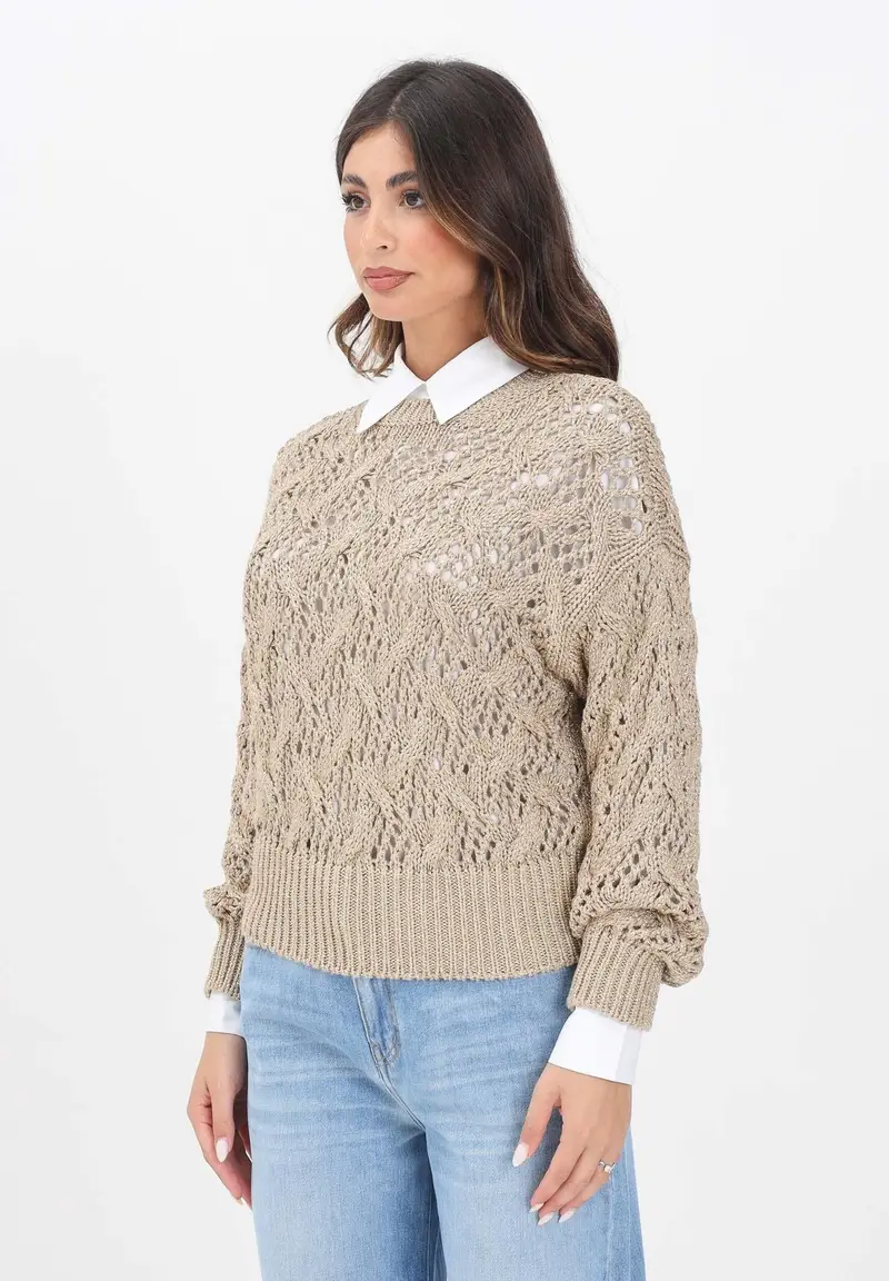 MAX MARA Maglioncino girocollo oro da donna in cordonetto a rombi